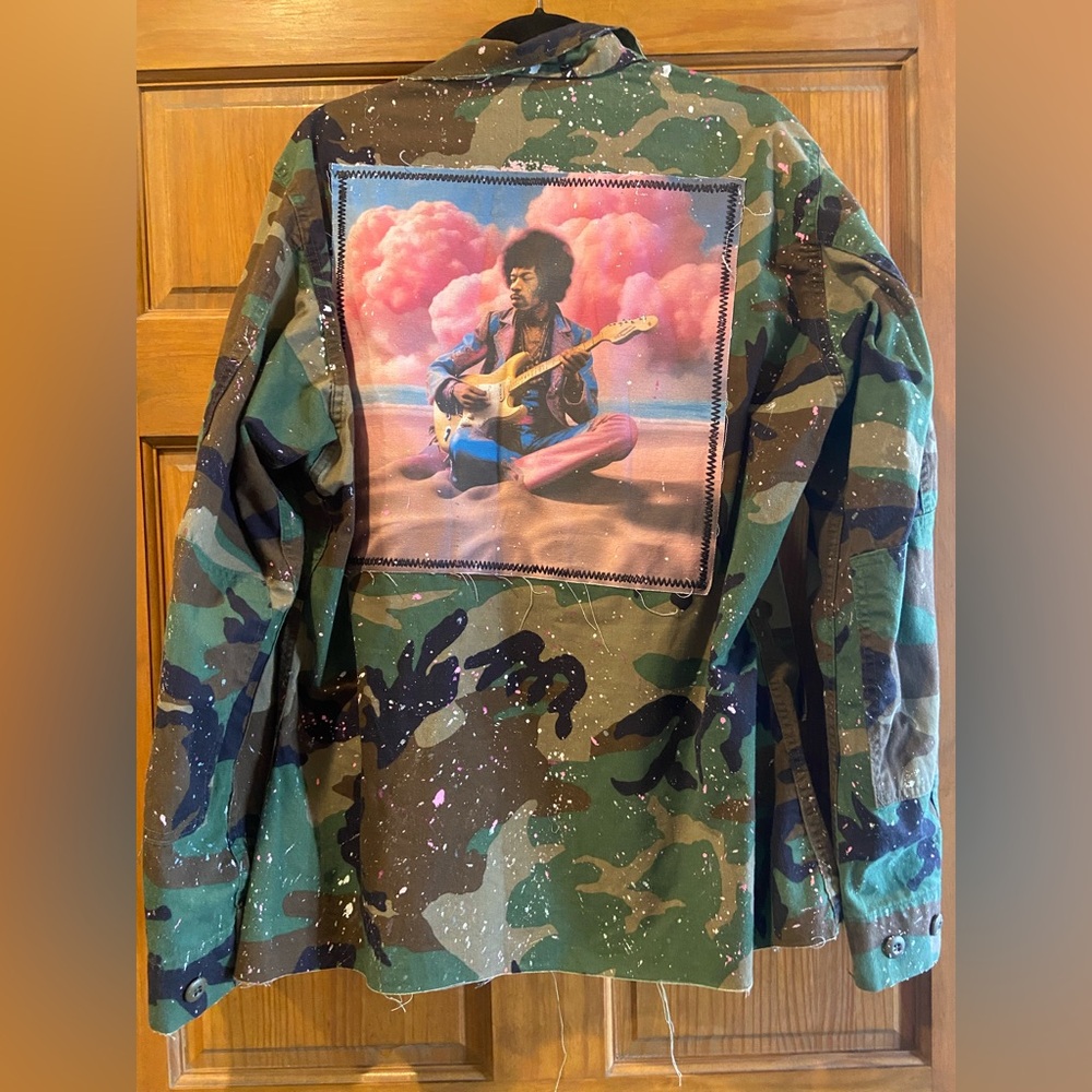 JCOONS Camouflage Jacket with Jimi Hendrix Artistic Patch